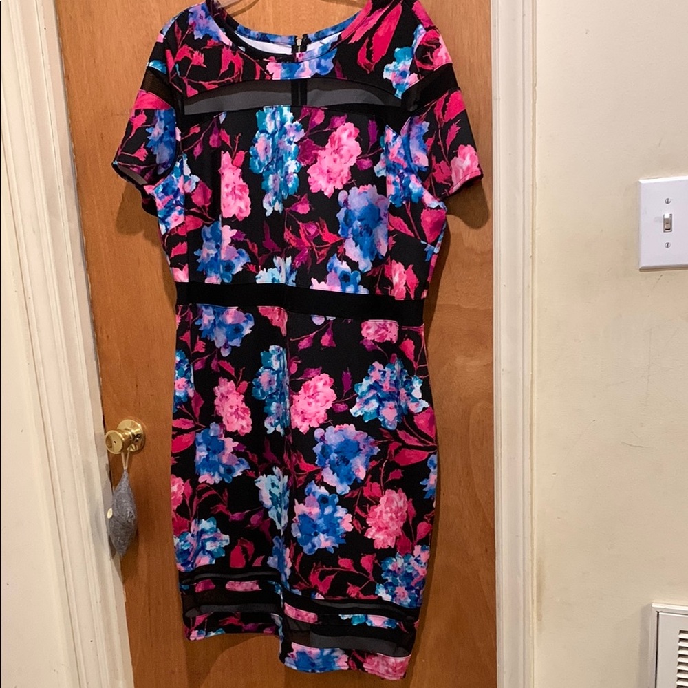 Dress Barn Pink and Blue Floral Sheath Midi Dress Size 3X